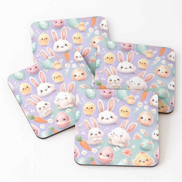 Item preview, Cute Kawaii Easter Icons Pattern – Smiling Bunny Chick Egg Carrot Flower Pattern, Pastel Spring Easter Pattern Design designed and sold by SmartyWonders.