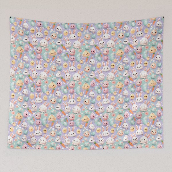 Item preview, Cute Kawaii Easter Icons Pattern – Smiling Bunny Chick Egg Carrot Flower Pattern, Pastel Spring Easter Pattern Design designed and sold by SmartyWonders.