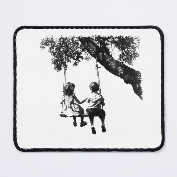 Item preview, Children on Tree Swing - Black and White Nostalgic Childhood Art designed and sold by inkoutninja.