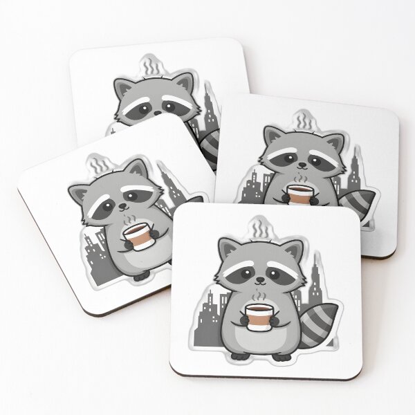 Item preview, Cute Raccoon Coffee Lover Illustration – Urban Wildlife Print designed and sold by PrintMadog.