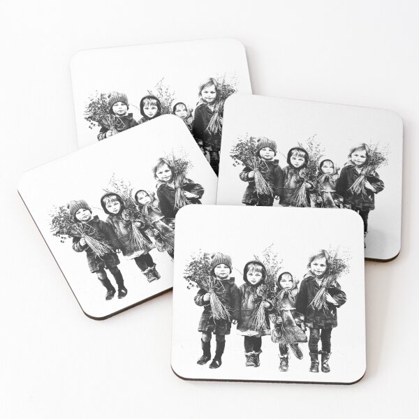 Item preview, Children Holding Wildflowers - Black and White Vintage Childhood Art designed and sold by inkoutninja.