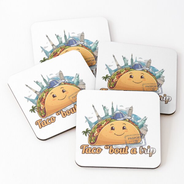 Item preview, Smiling Taco with Passport Stamp & Airplane Hat – Travel Foodie Adventure Illustration designed and sold by PrintMadog.