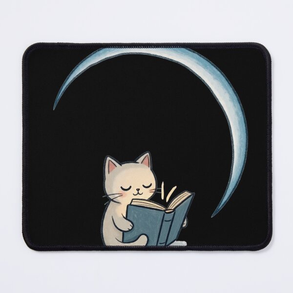 Item preview, Mystic Reading Cat Sticker – Kawaii Illustration of a Kitten with a Book and Crescent Moon designed and sold by Unsololugar.