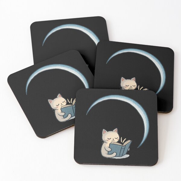 Item preview, Mystic Reading Cat Sticker – Kawaii Illustration of a Kitten with a Book and Crescent Moon designed and sold by Unsololugar.