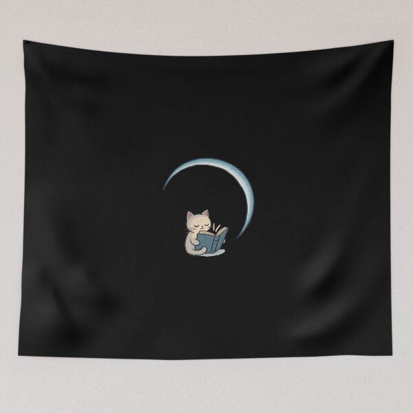 Item preview, Mystic Reading Cat Sticker – Kawaii Illustration of a Kitten with a Book and Crescent Moon designed and sold by Unsololugar.