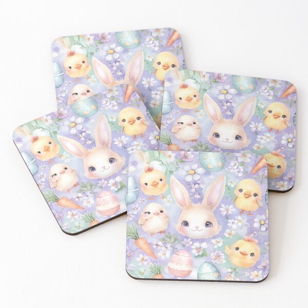 Item preview, Cute Kawaii Easter Icons Pattern – Smiling Bunny Chick Egg Carrot Flower Pattern, Pastel Spring Easter Pattern Design designed and sold by SmartyWonders.