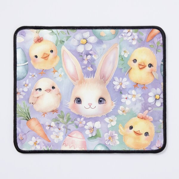 Item preview, Cute Kawaii Easter Icons Pattern – Smiling Bunny Chick Egg Carrot Flower Pattern, Pastel Spring Easter Pattern Design designed and sold by SmartyWonders.