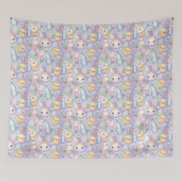 Item preview, Cute Kawaii Easter Icons Pattern – Smiling Bunny Chick Egg Carrot Flower Pattern, Pastel Spring Easter Pattern Design designed and sold by SmartyWonders.
