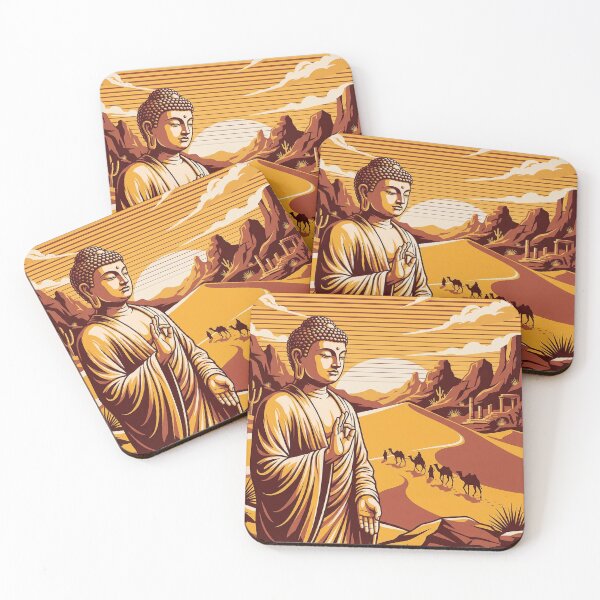 Item preview, Buddha in Desert with Camel Caravan designed and sold by ChiqueAvenue.