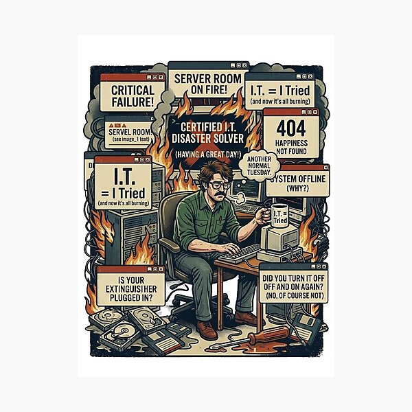 Item preview, This Is Fine Vintage IT Support Meme designed and sold by KurtByteStudio.