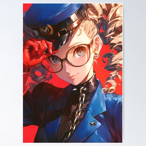 Item preview, Justine Caroline Persona 5 Blue Uniform Glasses Confident Closeup designed and sold by bystudiolereve.