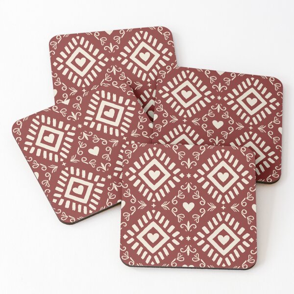 Item preview, Red Boho Heart Geometric Seamless Pattern, Southwestern Aztec Digital Paper, Indigo Tribal Textile Design, Folk Block Print Fabric Pattern, Bohemian Repeat Tile designed and sold by FRH Design ⭐⭐⭐⭐⭐.