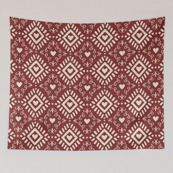 Item preview, Red Boho Heart Geometric Seamless Pattern, Southwestern Aztec Digital Paper, Indigo Tribal Textile Design, Folk Block Print Fabric Pattern, Bohemian Repeat Tile designed and sold by FRH Design ⭐⭐⭐⭐⭐.