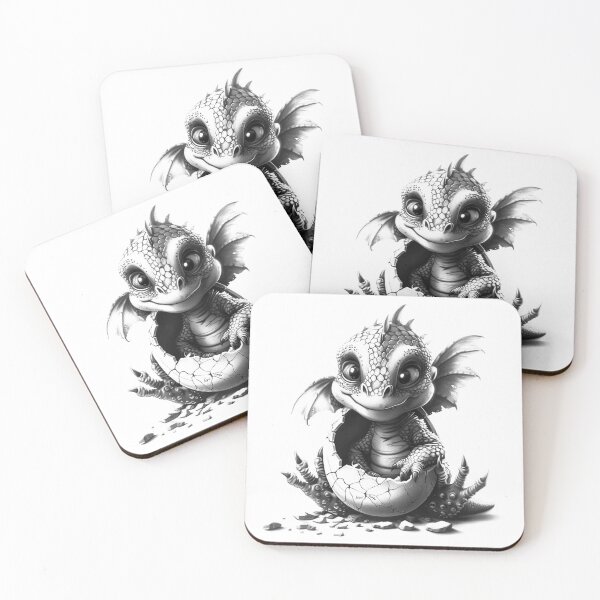 Item preview, Cute Baby Dragon Hatchling - Black and White Fantasy Creature Art designed and sold by inkoutninja.