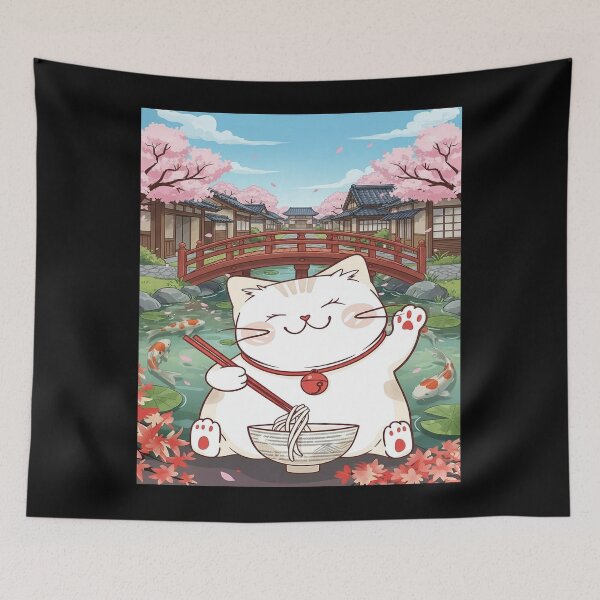 Item preview, Cute Cat Eating Noodles in Japan designed and sold by Bappy888.