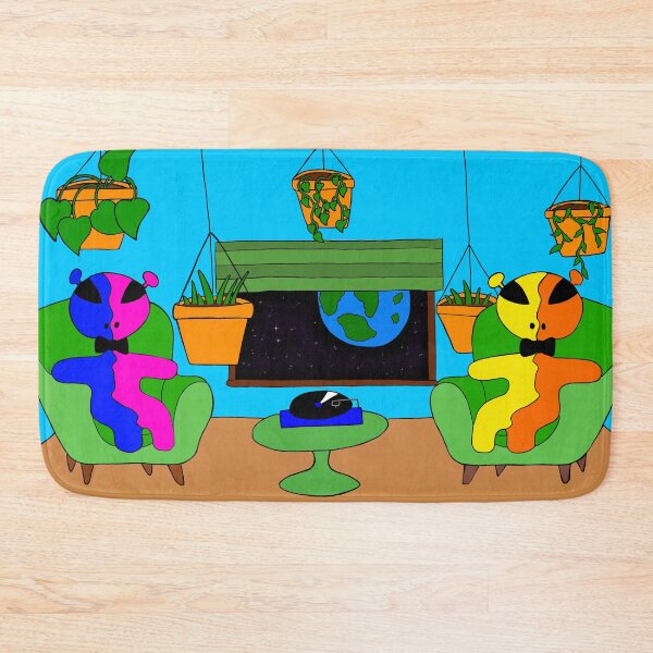 Item preview, Cozy Aliens Listening to Vinyl – Cute Sci-Fi Room with Plants and a View of Earth designed and sold by Aunty Riah Studios.