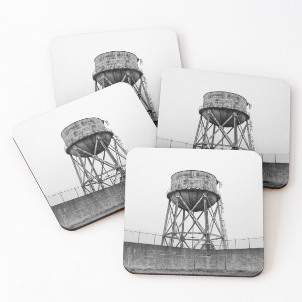 Item preview, Black and White Old, Abandoned Water Tower on Alcatraz Island designed and sold by vryandesigns.