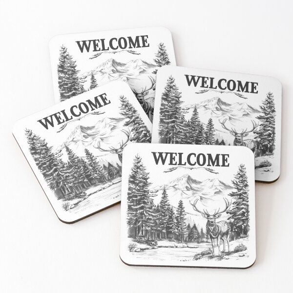 Item preview, Welcome Deer Forest Sign - Black and White Rustic Cabin Wall Art designed and sold by inkoutninja.