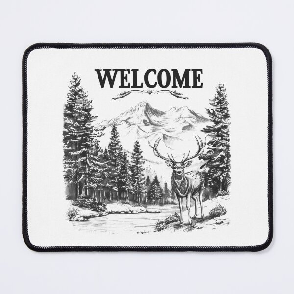 Item preview, Welcome Deer Forest Sign - Black and White Rustic Cabin Wall Art designed and sold by inkoutninja.