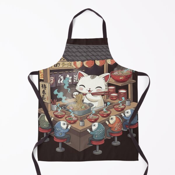 Item preview, Cute Cat Eating Ramen with Fish Customers designed and sold by ChiqueAvenue.