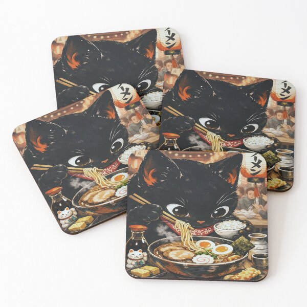 Item preview, Black Cat Enjoying Ramen designed and sold by ChiqueAvenue.