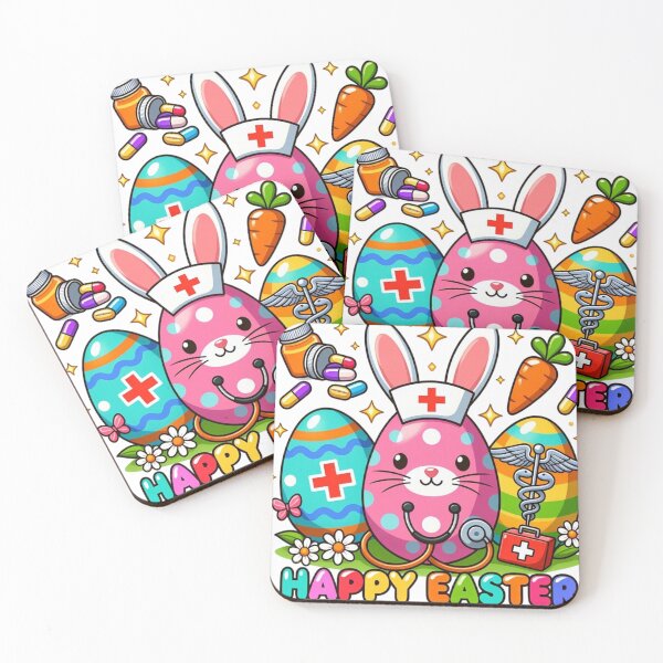 Item preview, Cute Easter Nurse Bunny Eggs – Colorful Happy Easter Medical Cartoon designed and sold by PixelVibe782.