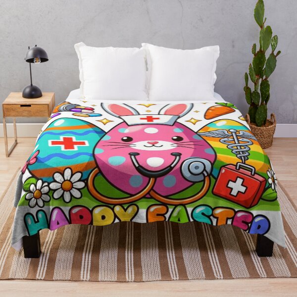 Item preview, Cute Easter Nurse Bunny Eggs – Colorful Happy Easter Medical Cartoon designed and sold by PixelVibe782.