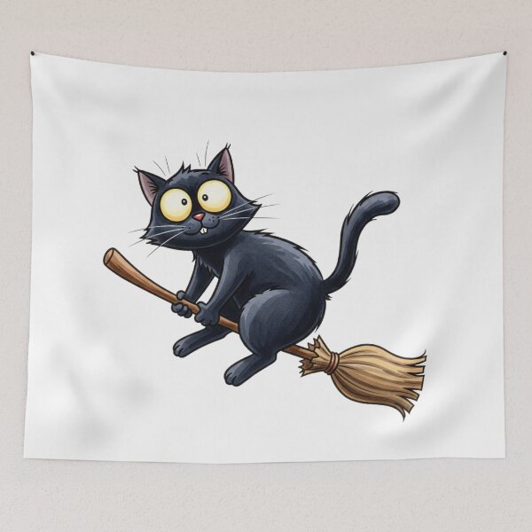 Item preview, Funny Black Cat Riding Broomstick designed and sold by KrisGraphic45.