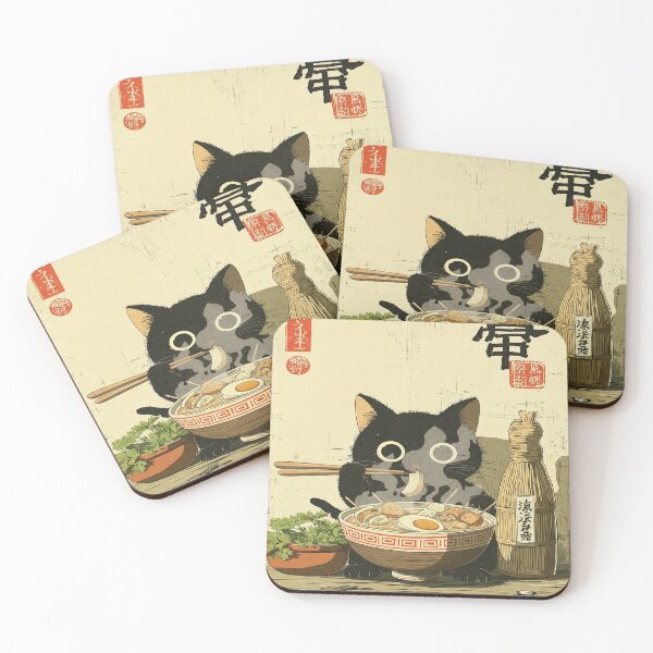 Item preview, Cat Eating Ramen with Sake designed and sold by ChiqueAvenue.