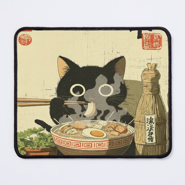 Item preview, Cat Eating Ramen with Sake designed and sold by ChiqueAvenue.