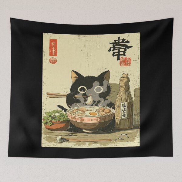 Item preview, Cat Eating Ramen with Sake designed and sold by ChiqueAvenue.