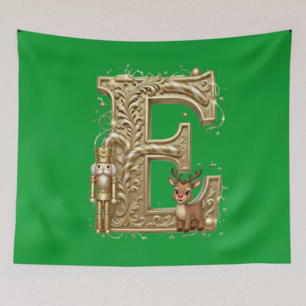 Item preview, Luxury Gold Christmas Letter E – Nutcracker & Reindeer Monogram designed and sold by ChaosModeArt.