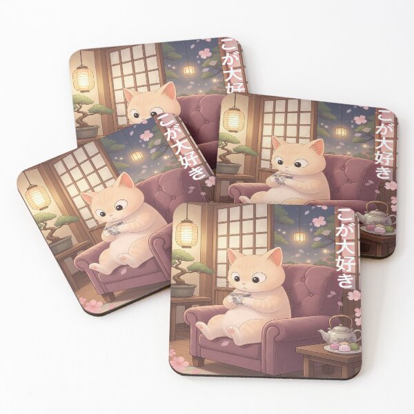 Item preview, Cat enjoying tea with cherry blossoms designed and sold by ChiqueAvenue.
