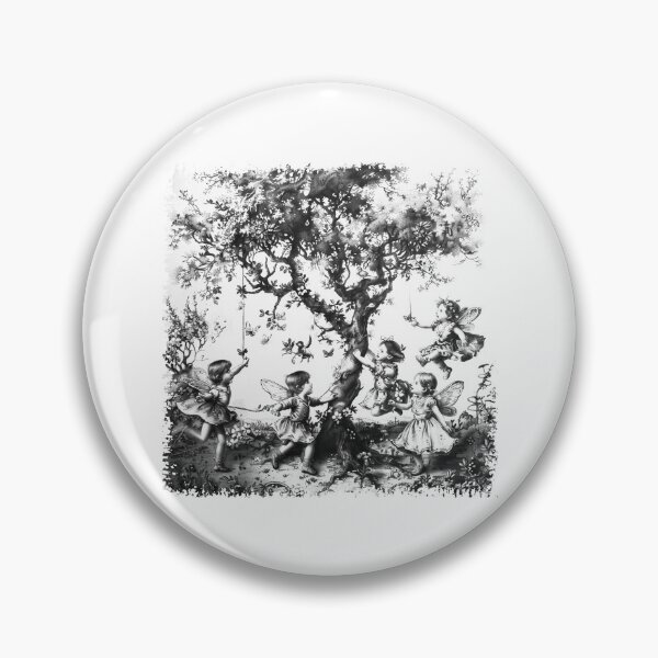 Item preview, Fairy Children Under Enchanted Tree - Black and White Whimsical Fantasy Art designed and sold by inkoutninja.