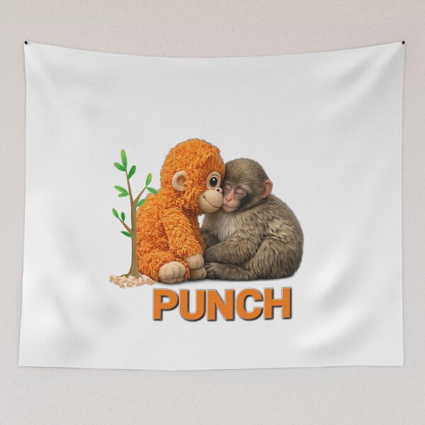 Item preview, Punch Monkey sleeps with Plush Toy . Viral Cute Baby Monkey Meme, Funny Monkey Lover Gift designed and sold by TuyaArts.