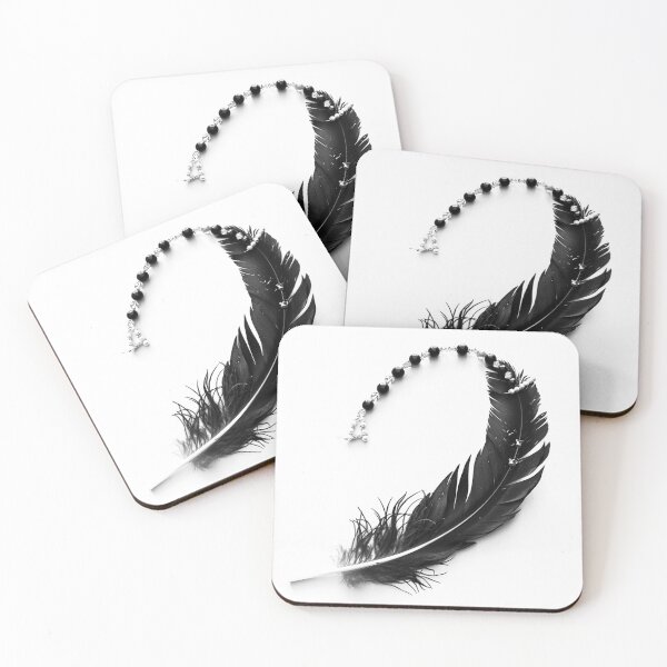 Item preview, Black Feather and Beads - Black and White Elegant Boho Minimalist Art designed and sold by inkoutninja.