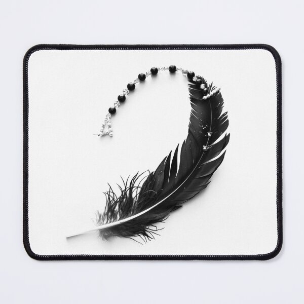 Item preview, Black Feather and Beads - Black and White Elegant Boho Minimalist Art designed and sold by inkoutninja.