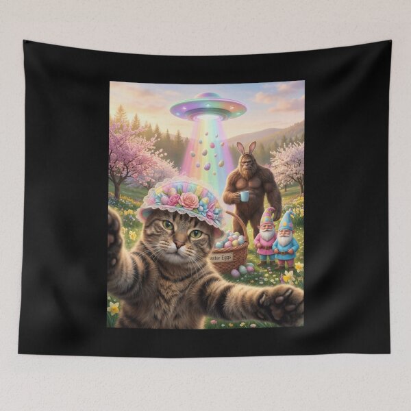 Item preview, Funny Cat Selfie Sasquatch Gnome Alien Spaceship Easter  designed and sold by Angryblu3.