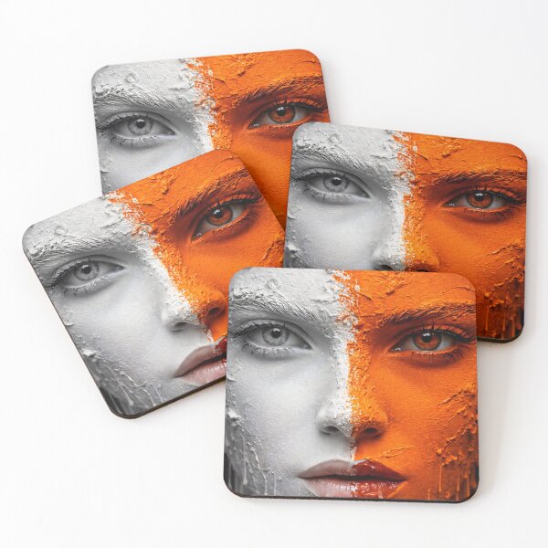 Item preview, Split Face Orange Monochrome Portrait designed and sold by Kaleidoscope Print.