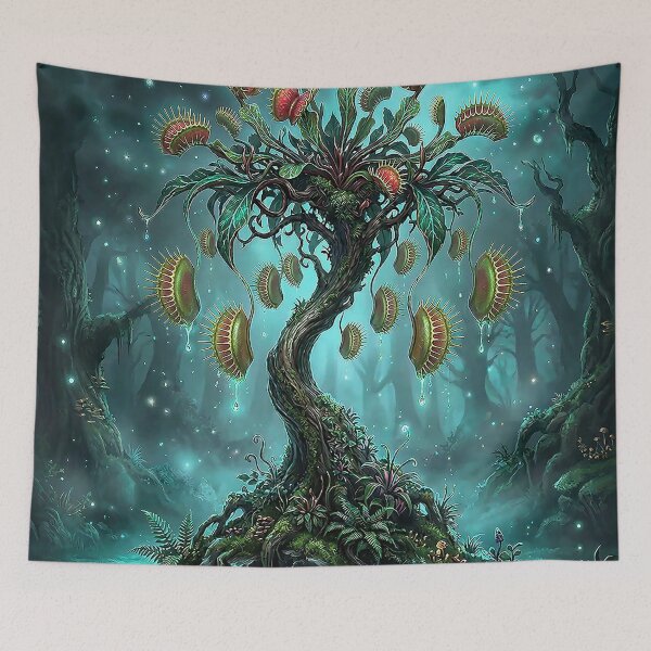 Item preview, Fantasy Forest Tree with Glowing Pitcher Blossoms designed and sold by Herzbaumatelier.