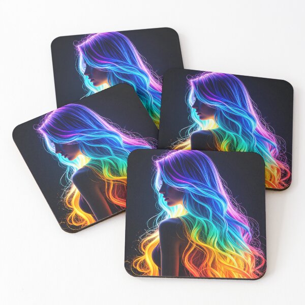 Item preview, Rainbow Neon Hair Fantasy Portrait designed and sold by Kaleidoscope Print.