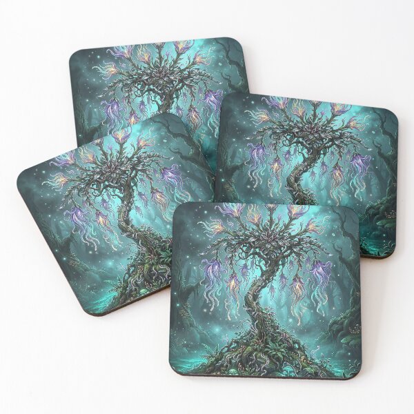 Item preview, Fantasy Forest Tree with Glowing Pitcher Blossoms designed and sold by Herzbaumatelier.