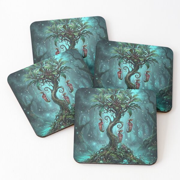 Item preview, Fantasy Forest Tree with Glowing Pitcher Blossoms designed and sold by Herzbaumatelier.