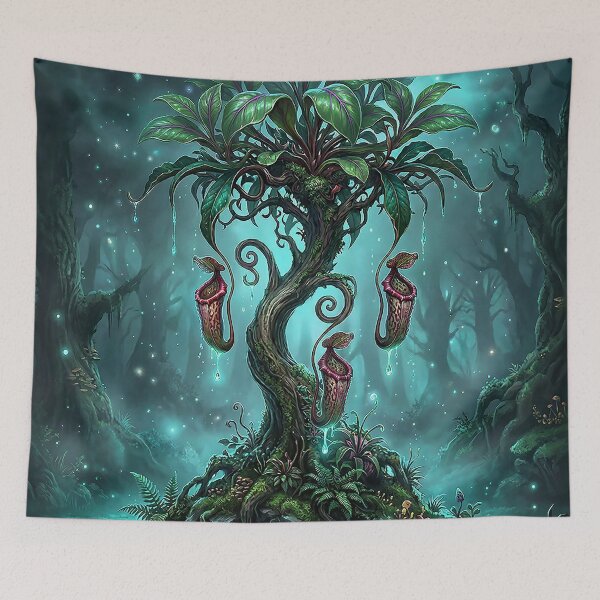Item preview, Fantasy Forest Tree with Glowing Pitcher Blossoms designed and sold by Herzbaumatelier.