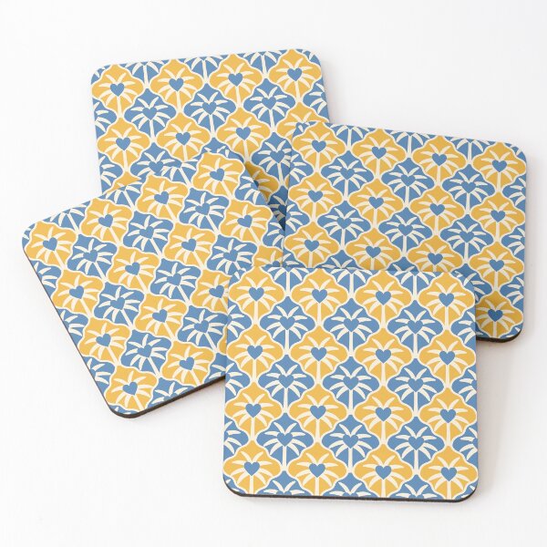 Item preview, Yellow Blue Coastal Tile Patchwork Seamless Pattern, Beach Love Palm Tree Tile Digital Paper, Tropical Coastal Seaside designed and sold by FRH Design ⭐⭐⭐⭐⭐.