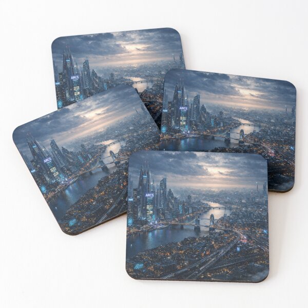 Item preview, Futuristic London Skyline Wall Art  | Sci-Fi Megacity Cityscape Poster | Cyberpunk London Thames Night Skyline Print designed and sold by Element Horizon Studio.