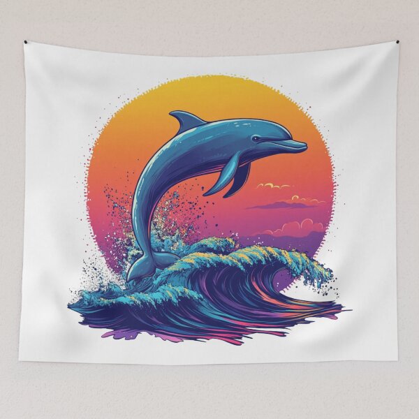Item preview, Retro Vaporwave Dolphin Sunset designed and sold by KrisGraphic45.