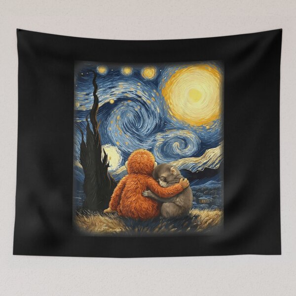 Item preview, Punch Kun Panchi Kun Viral Monkey Starry Night Parody designed and sold by Angryblu3.
