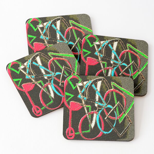 Item preview, circles triangles dark eroded metal colorful geometric abstract design designed and sold by SmashingDeals.