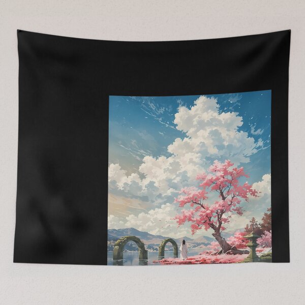 Item preview, Serene Japanese Landscape with Cherry Blossoms designed and sold by ForThe2F0X1Folks.